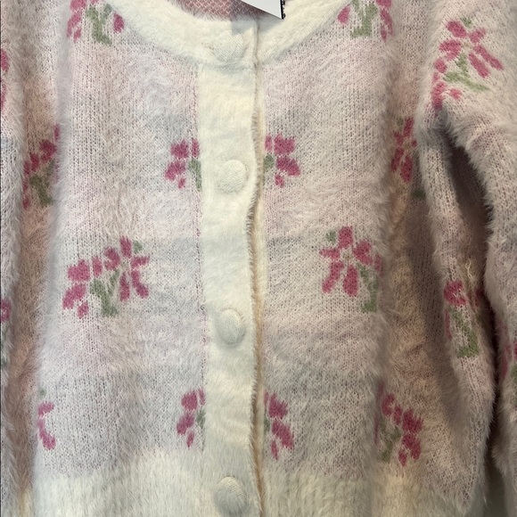 Lush Pink and Cream Floral Cardigan size large. NWT! - Picture 2 of 8